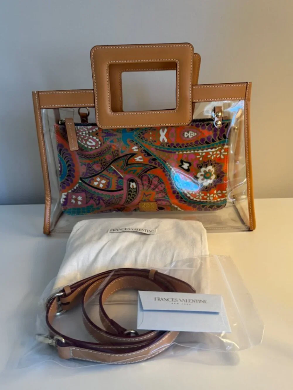 Frances Valentine Large PVC Paisley Clear Shopper Crossbody Bag L/N